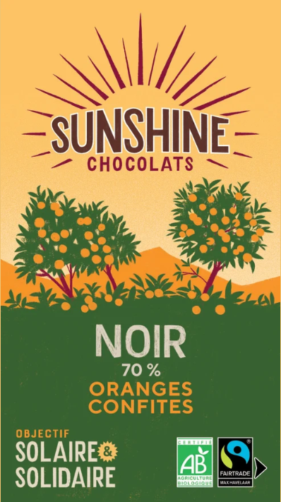 TABLETTE DE CHOCOLAT NOIR 70% BIO &amp; ÉQUITABLE – ORANGES CONFITES 100G