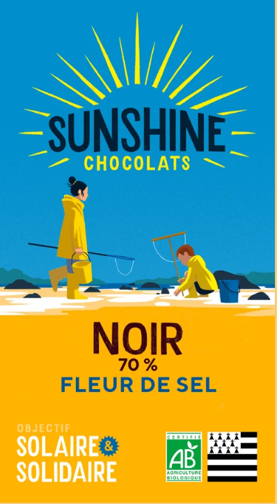 TABLETTE DE CHOCOLAT NOIR 70% BIO &amp; ÉQUITABLE – FLEUR DE SEL 100G