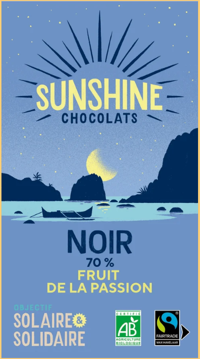 TABLETTE DE CHOCOLAT NOIR 70% BIO &amp; ÉQUITABLE – FRUIT DE LA PASSION 100G
