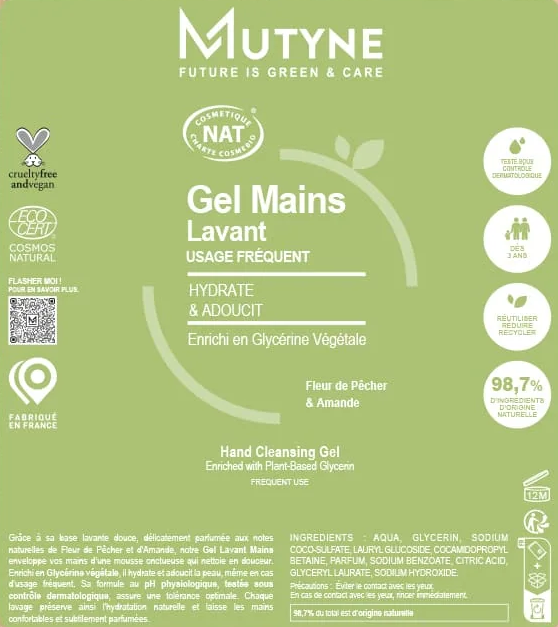 GEL LAVANT MAINS Fleur de Pêcher &amp; Amande - Mutyne